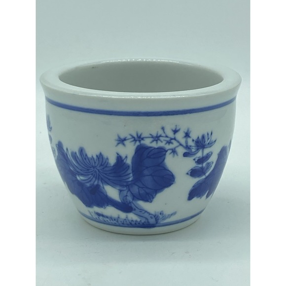 Chinoiserie Low Planter Bonsai Succulent Porcelain Small 5" Diameter White &Blue - Picture 2 of 5